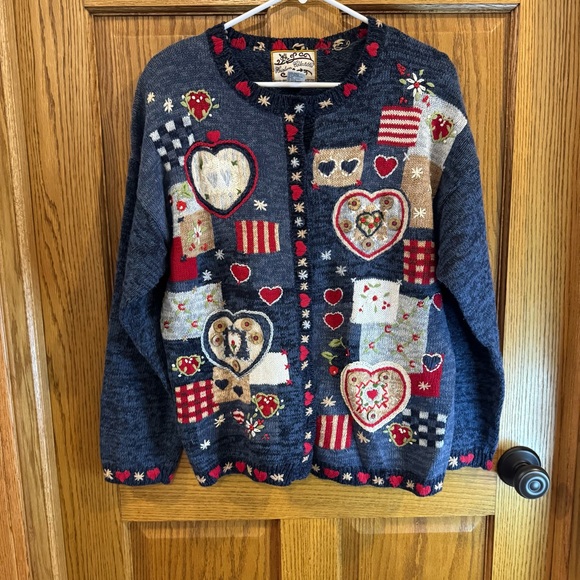 Heirloom Collectibles Patchwork Heart Cardigan Sweater...